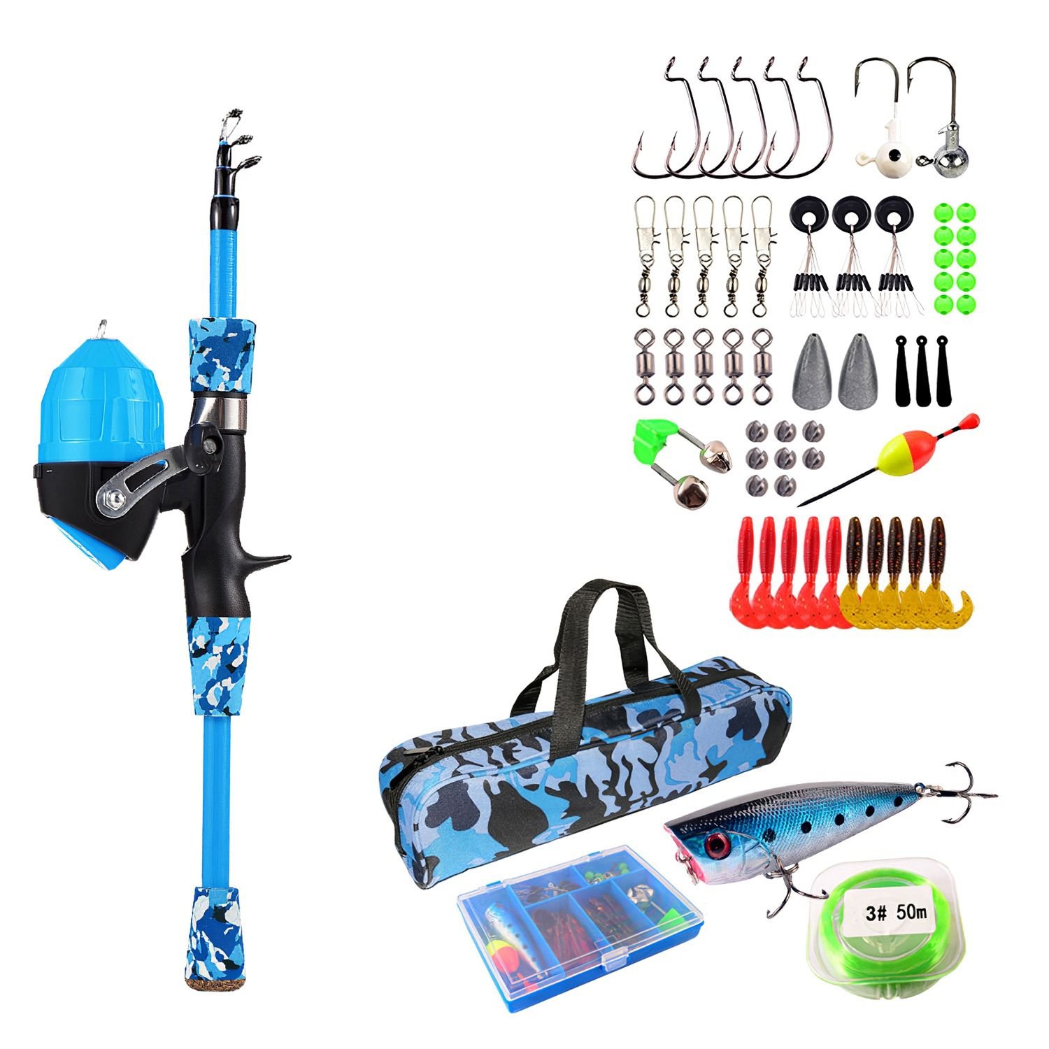 Kids Fishing Pole Set Fishing Starter Kit Telescopic Fishing Rod and Reel Combo Kit with Tackle Box 56Pcs Fishing Lures for Boys Girls Kids Fishing Pole Set Fishing Starter Kit Telescopic Fishing Rod and Reel Combo Kit with Tackle Box 56Pcs Fishing Lures for Boys Girls