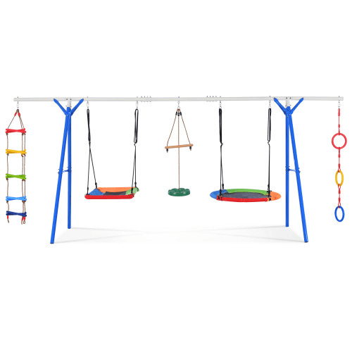 5-in-1 Outdoor Toddler Swing Set, Playground Swing Set With Steel Frame, Multifunctional Playset For Kids With Climbing Ladder, Saucer Swing, Mon 5-in-1 Outdoor Toddler Swing Set, Playground Swing Set With Steel Frame, Multifunctional Playset For Kids With Climbing Ladder, Saucer Swing, Mon